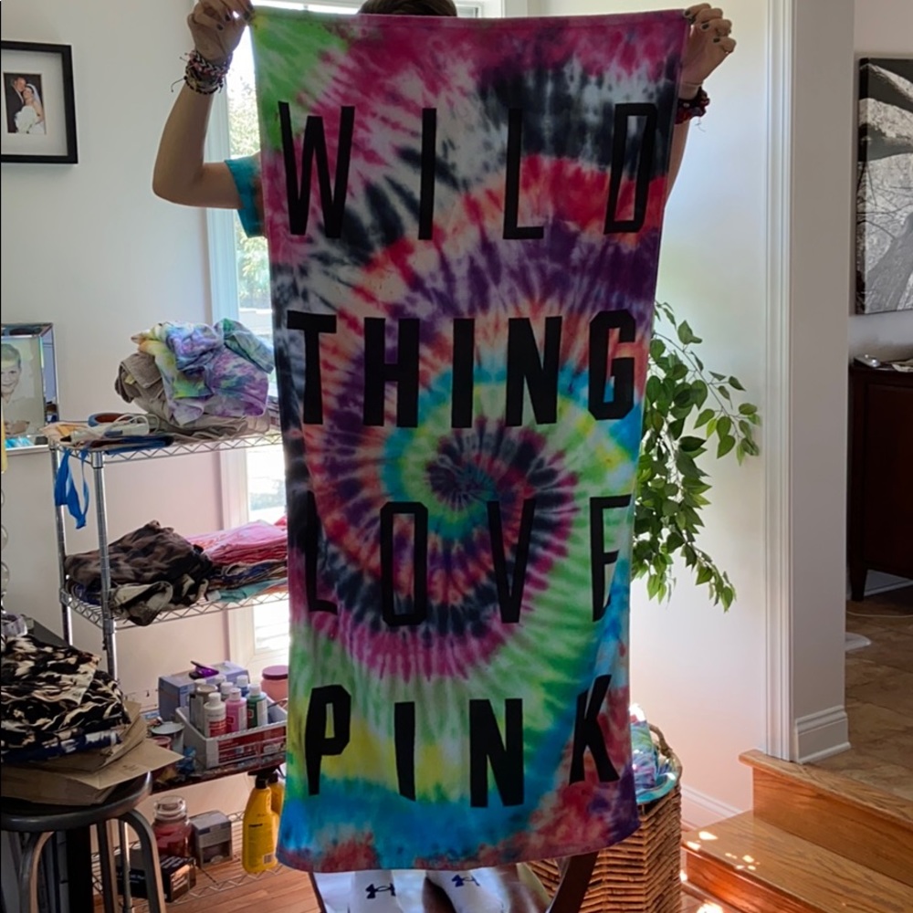 Pink Victoria’s Secret custom tie dye beach towel